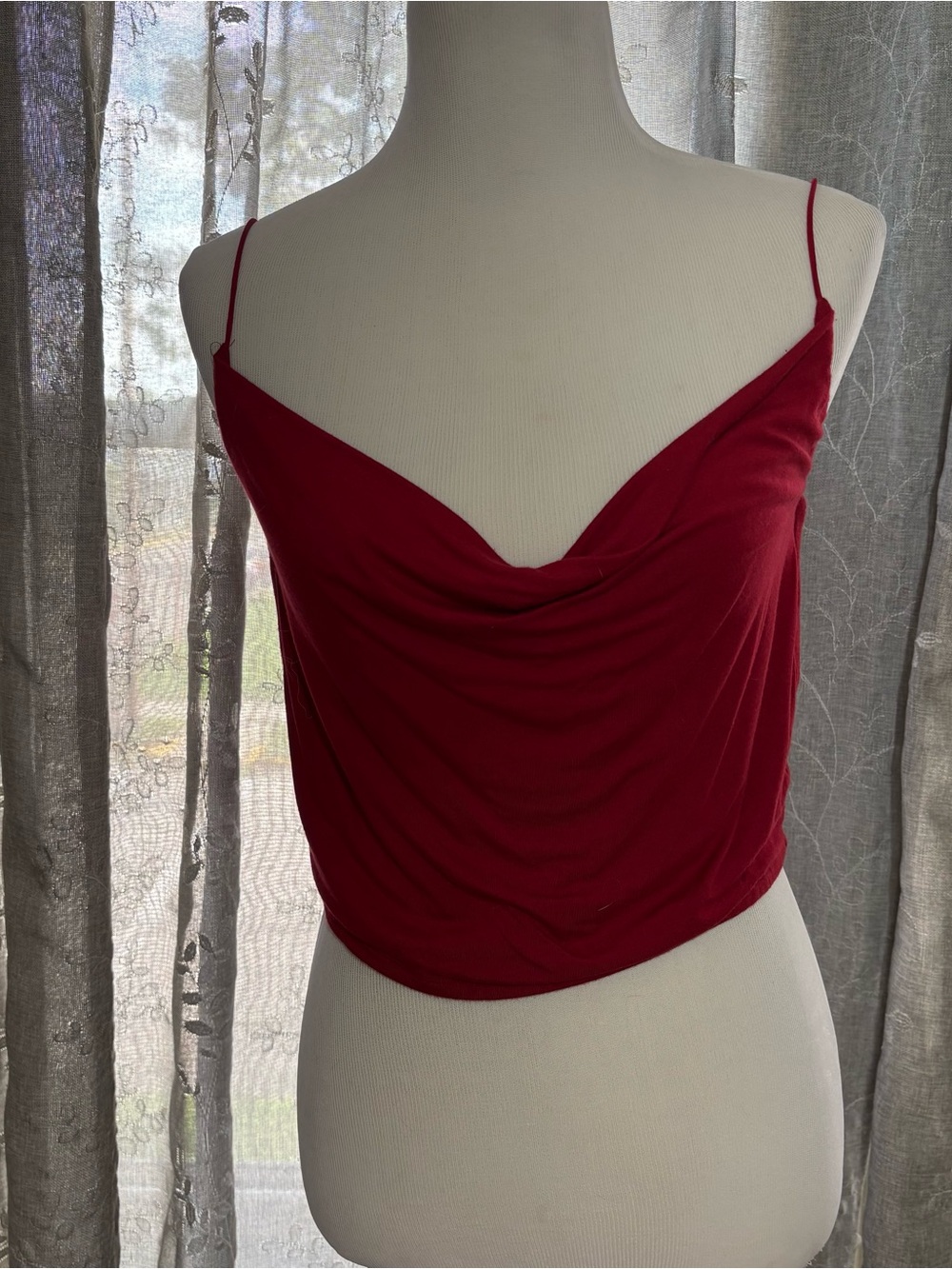Garage Red Cowl Neck Spaghetti Strap Crop Top